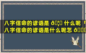 八字信命的谚语是 🦁 什么呢「八字信命的谚语是什么呢怎 🐋 么说」